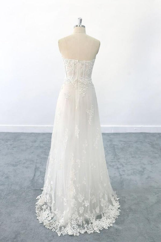 Appliques Strapless Tulle Sheath Wedding Dress