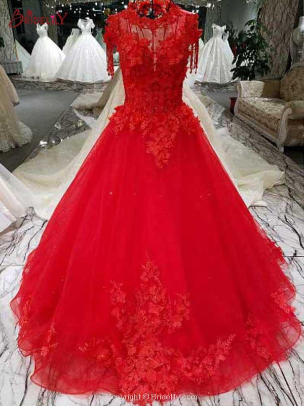 Awesome Appliques Tulle Ball Gown Wedding Dresses