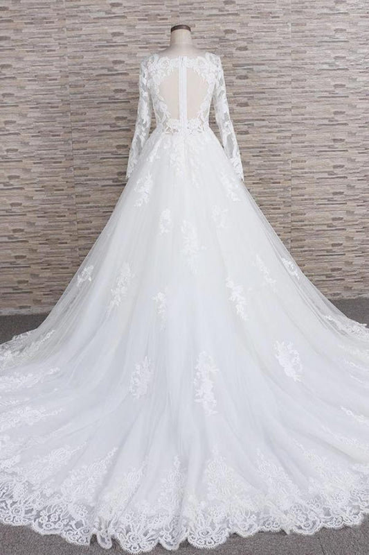 Awesome Applqiues Tulle Long Sleeve Wedding Dress