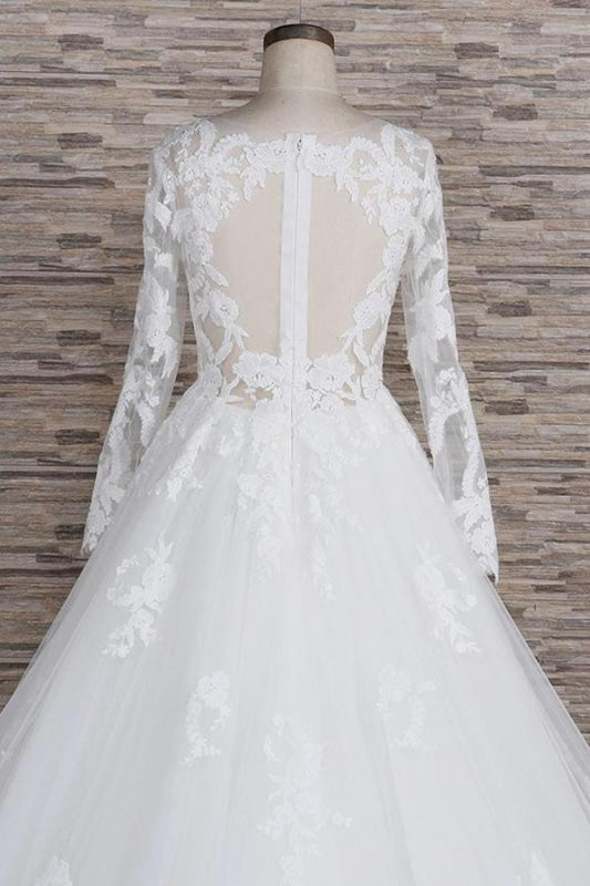 Awesome Applqiues Tulle Long Sleeve Wedding Dress