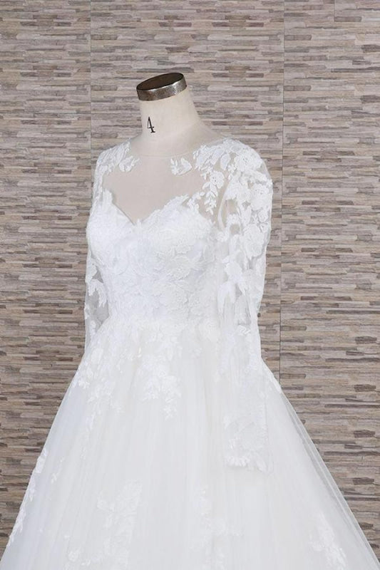 Awesome Applqiues Tulle Long Sleeve Wedding Dress