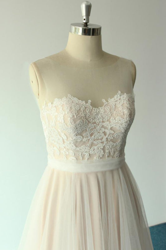 Awesome Illusion Lace Tulle A-line Wedding Dress