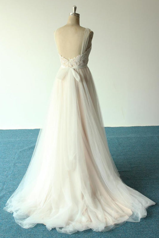 Awesome Illusion Lace Tulle A-line Wedding Dress