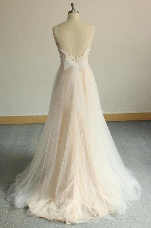 Awesome Illusion Lace Tulle A-line Wedding Dress