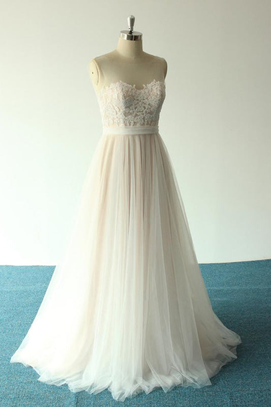 Awesome Illusion Lace Tulle A-line Wedding Dress