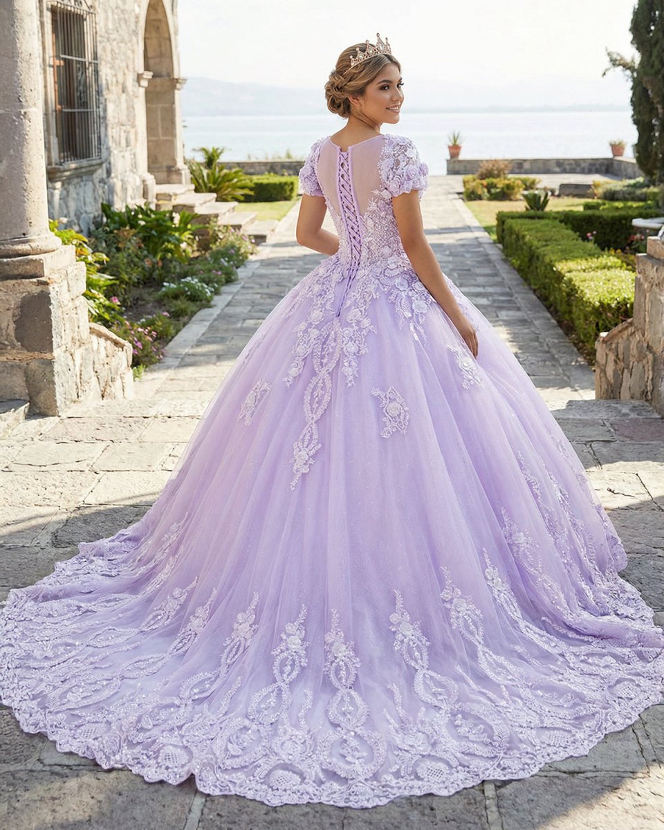 Quinceanera Dress Ball Gown Short Sleeves Beaded Prom Dresses With Appliques