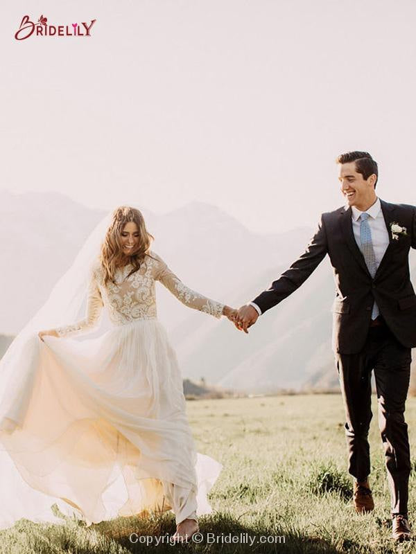 Beach Boho Wedding Dresses with Long Sleeve