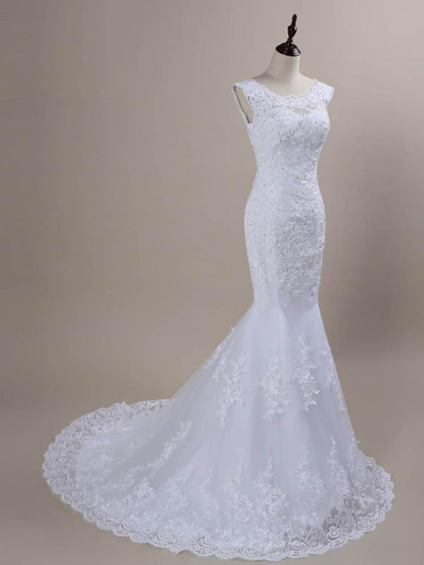 Beaded Lace Backless Mermaid  Wedding Dresses