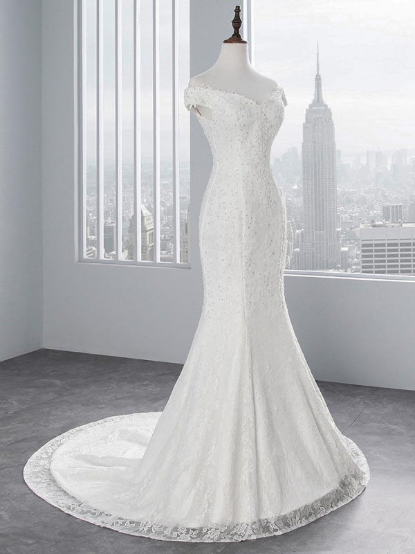 Beading Appliques Lace-up Mermaid Wedding Dresses