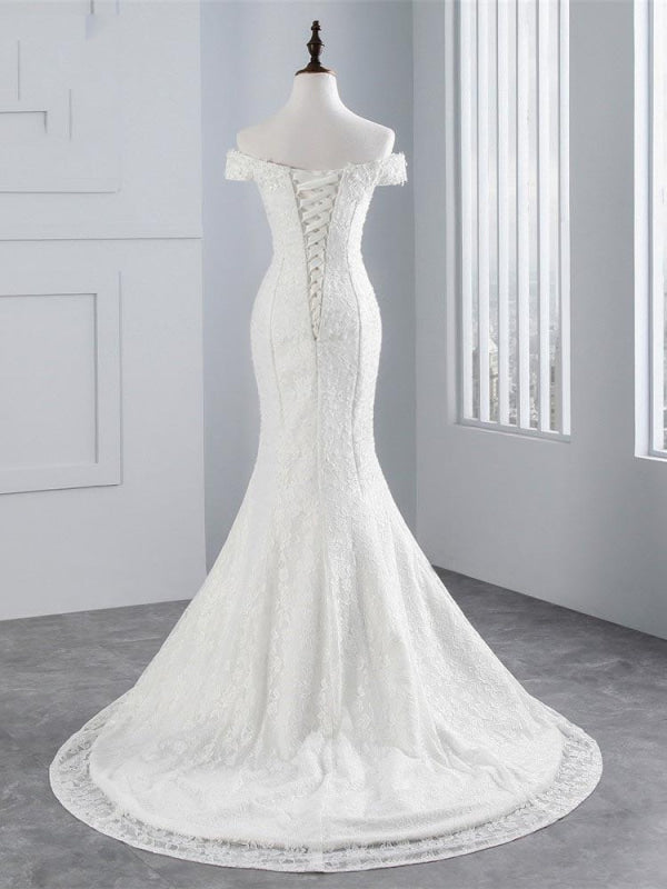 Beading Appliques Lace-up Mermaid Wedding Dresses