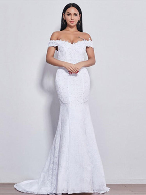 Beading Appliques Lace-up Mermaid Wedding Dresses