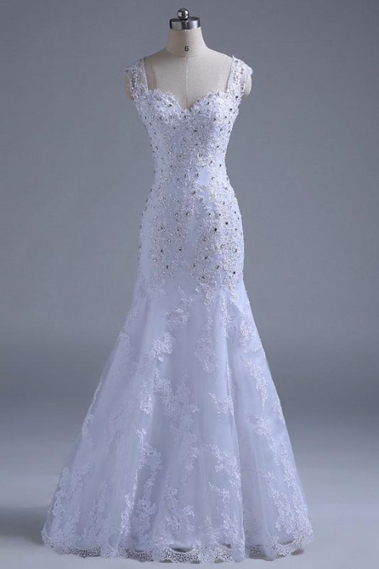 Beading Tulle Mermaid Floor Length Wedding Dress