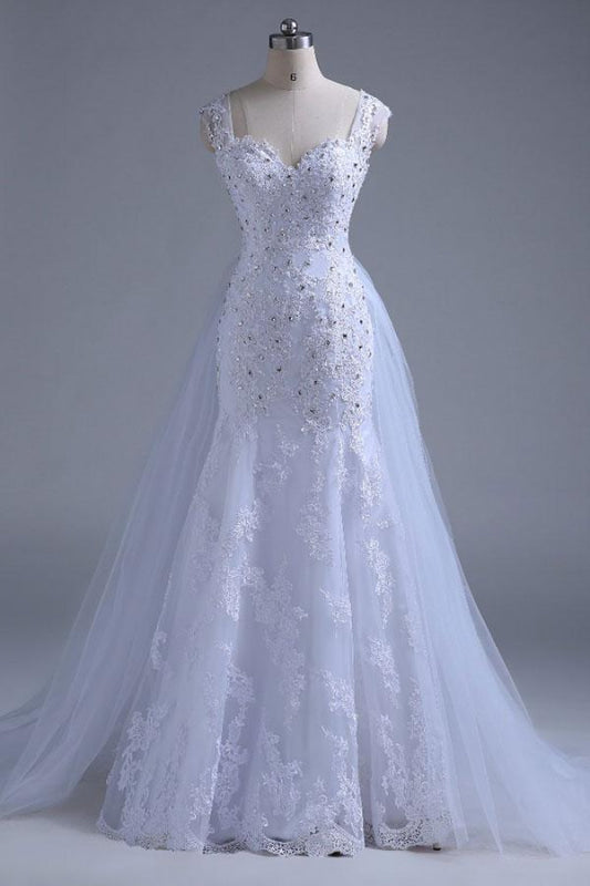 Beading Tulle Mermaid Floor Length Wedding Dress