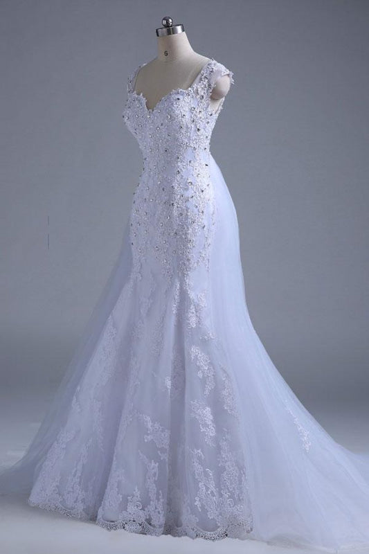 Beading Tulle Mermaid Floor Length Wedding Dress