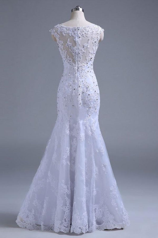 Beading Tulle Mermaid Floor Length Wedding Dress