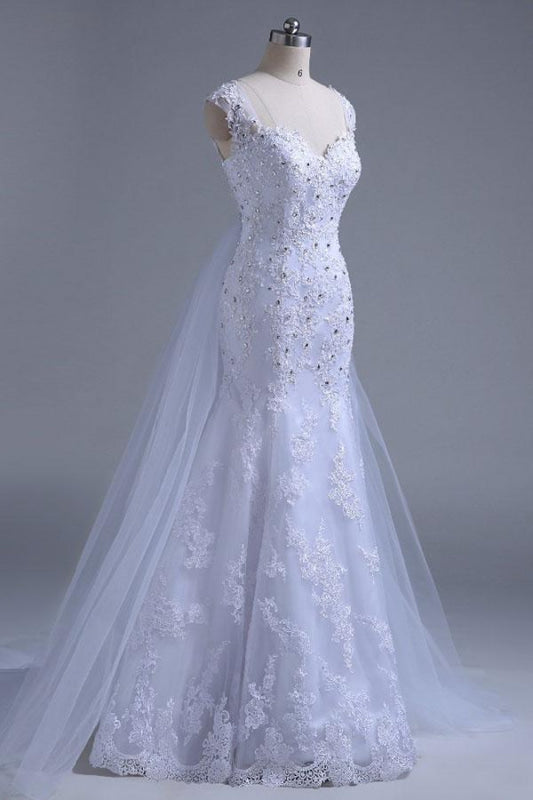 Beading Tulle Mermaid Floor Length Wedding Dress