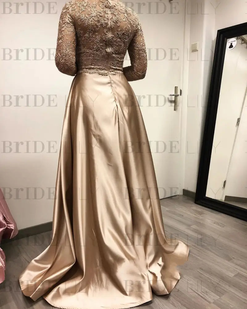 Beadings mermaid Evening Dress Long Sleeves with Satin Detachable Train