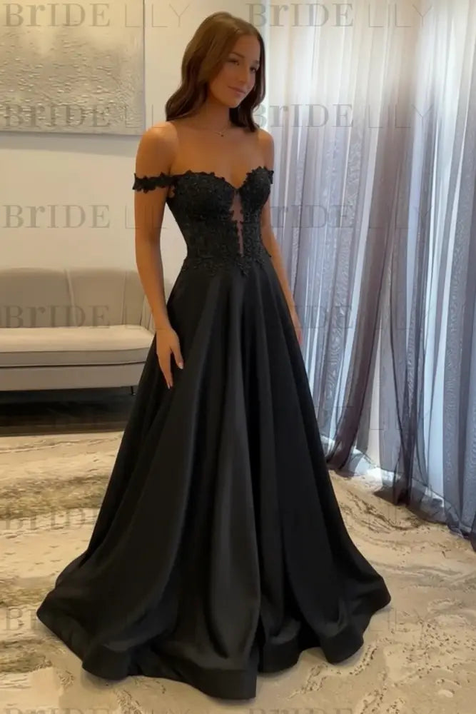 Off-the-Shoulder A-line Evening Dress Lace Prom Dress Long