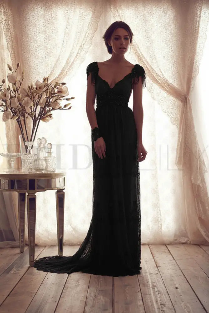 V Neck Backless Boho Wedding Dresses Cap Sleeves Lace Bridal Dress