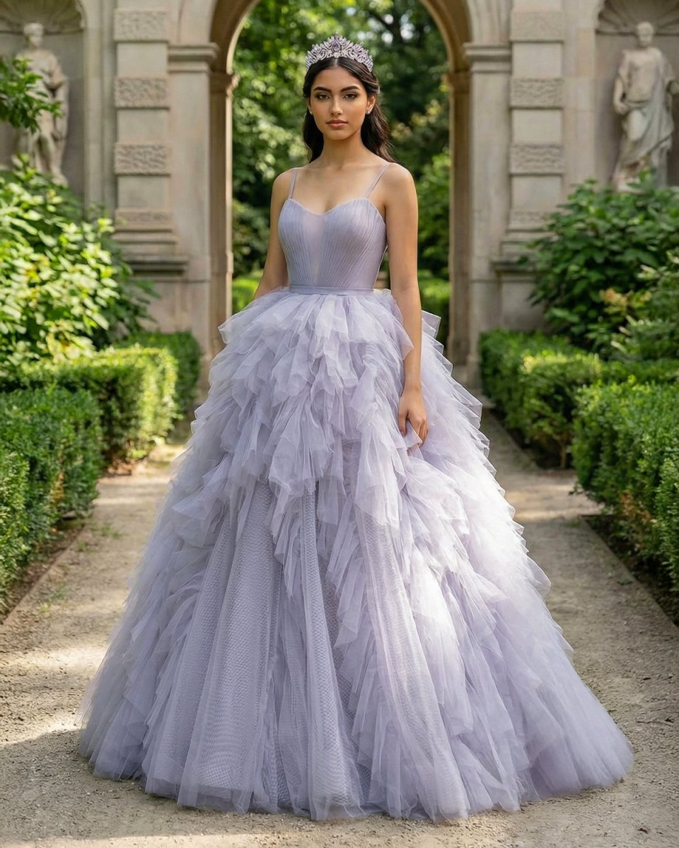 Quinceanera Dress Lavender Tulle Long Prom Gown
