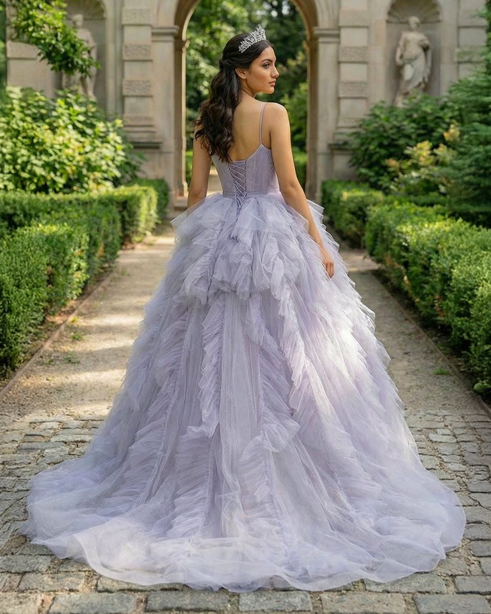 Quinceanera Dress Lavender Tulle Long Prom Gown