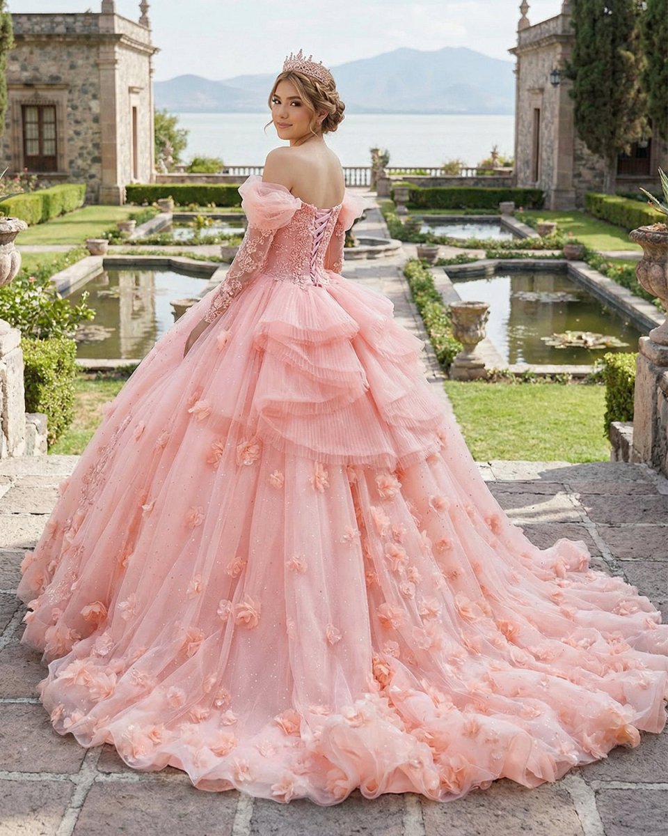 Blush Ball Gown Long Sleeves Off The Shoulder Quinceanera Dresses