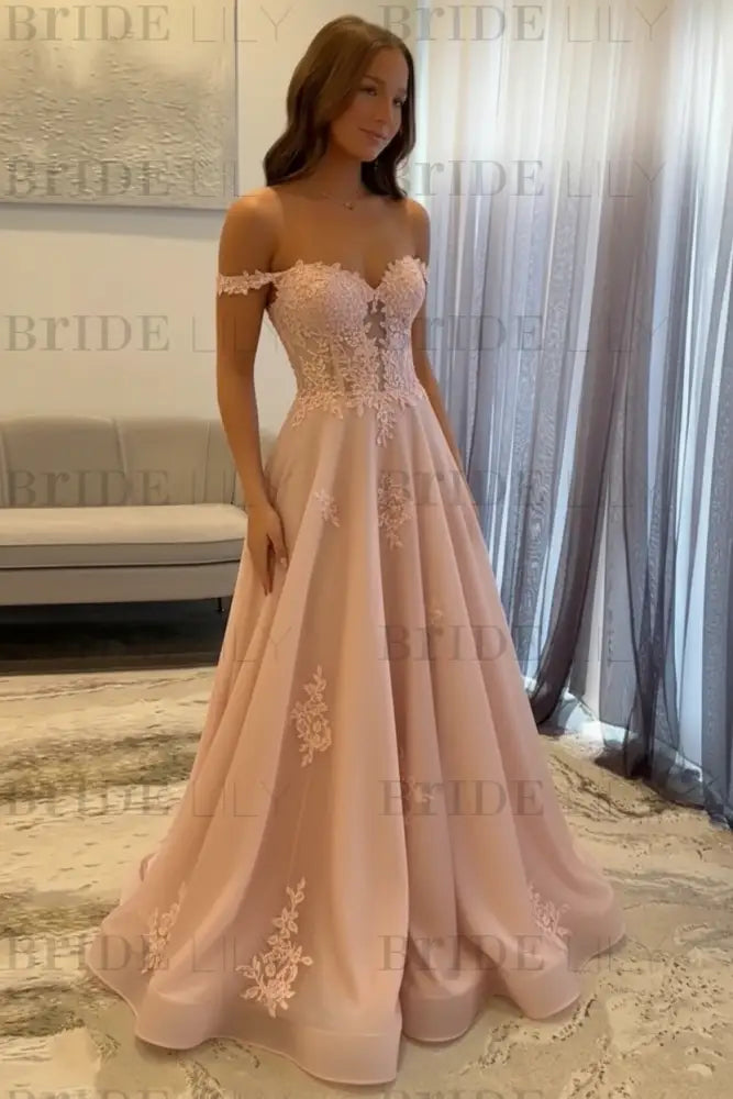 Off-the-Shoulder A-line Evening Dress Lace Prom Dress Long