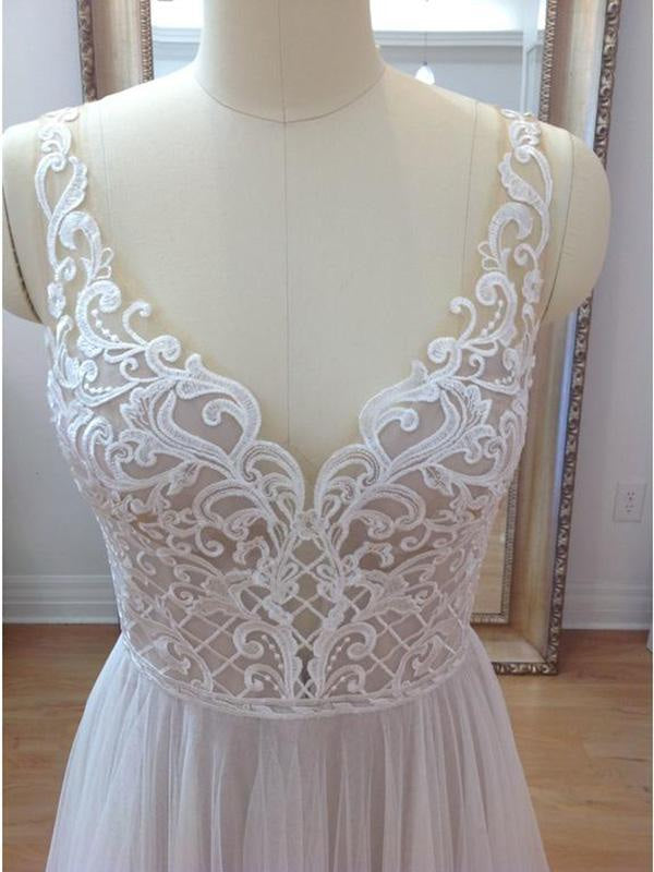 Boho Style White Tulle and Lace Wedding Dresses