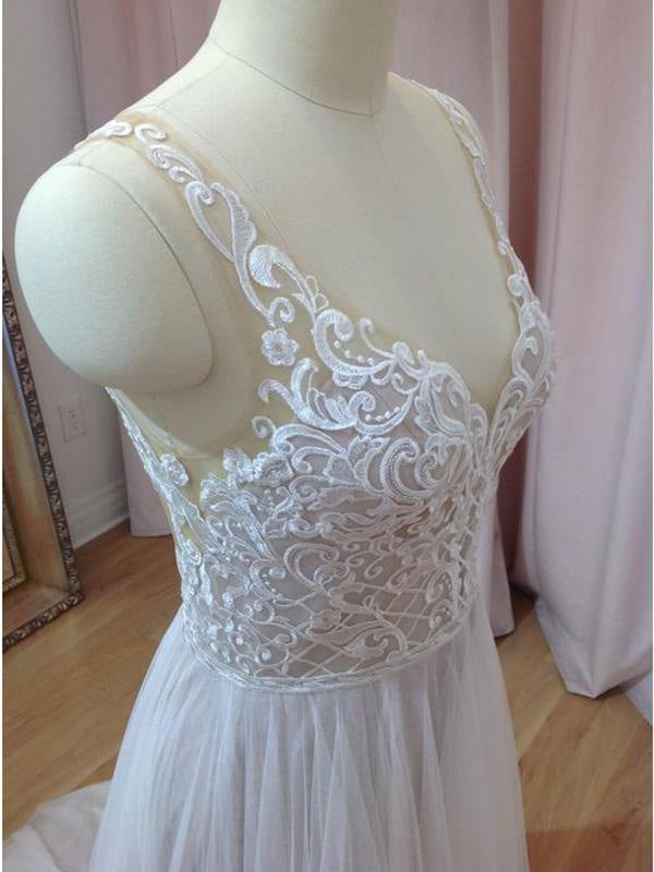 Boho Style White Tulle and Lace Wedding Dresses
