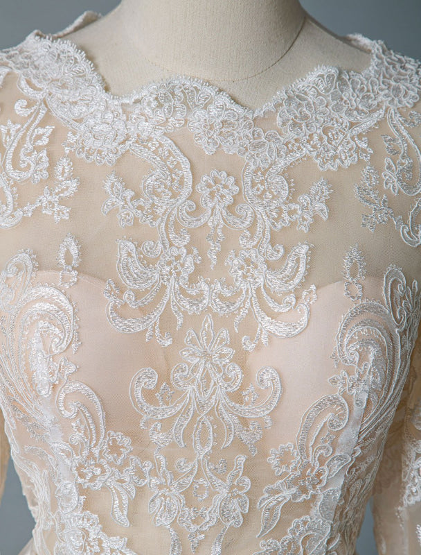 Boho Wedding Dresses Jewel Neck Long Sleeve A Line Floor Length Chffion Bridal Dress For Beach Wedding