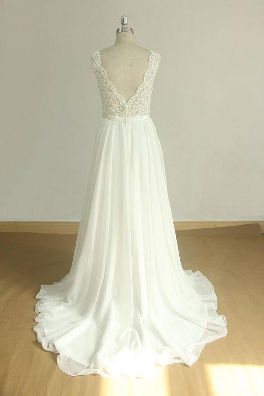 Bridelily Affordable V-neck Lace Chiffon Wedding Dress