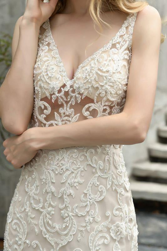 Bridelily Amazing Tulle Lace Sleeveless Mermaid Wedding Dress