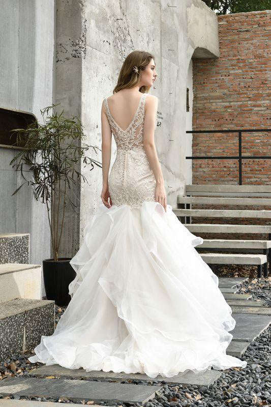 Bridelily Amazing Tulle Lace Sleeveless Mermaid Wedding Dress