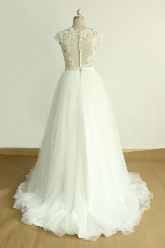 Bridelily Appliques Cap Sleeve Tulle A-line Wedding Dress