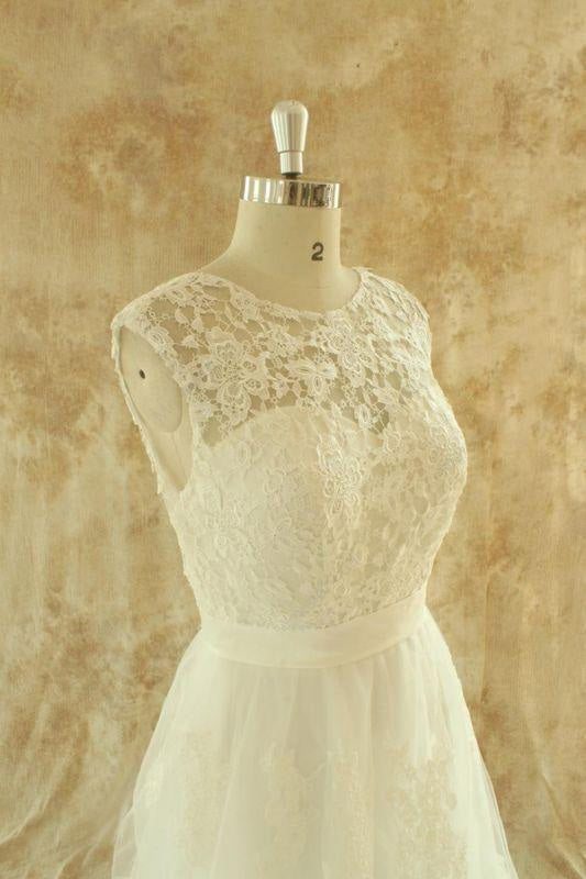 Bridelily Awesome Illusion Lace Tulle A-line Wedding Dress