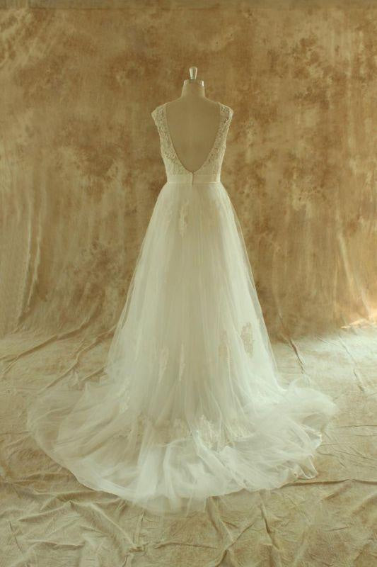 Bridelily Awesome Illusion Lace Tulle A-line Wedding Dress