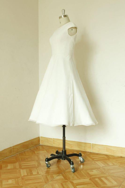 Bridelily Cap Sleeve Chiffon Mini A-line Wedding Dress
