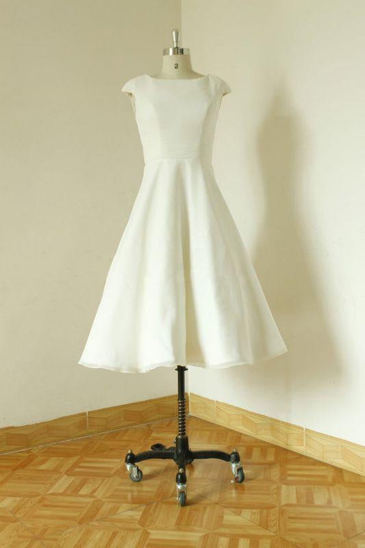 Bridelily Cap Sleeve Chiffon Mini A-line Wedding Dress