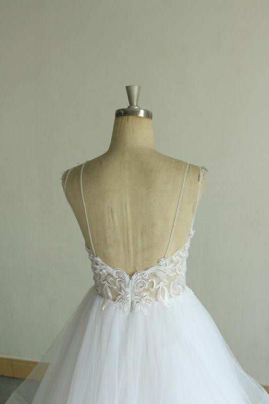 Bridelily Chic Strap Spaghetti Appliques Tulle Wedding Dress