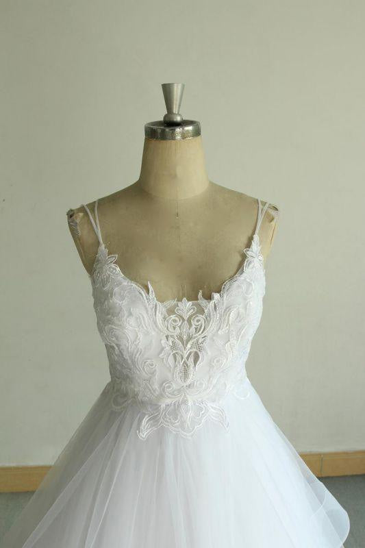 Bridelily Chic Strap Spaghetti Appliques Tulle Wedding Dress