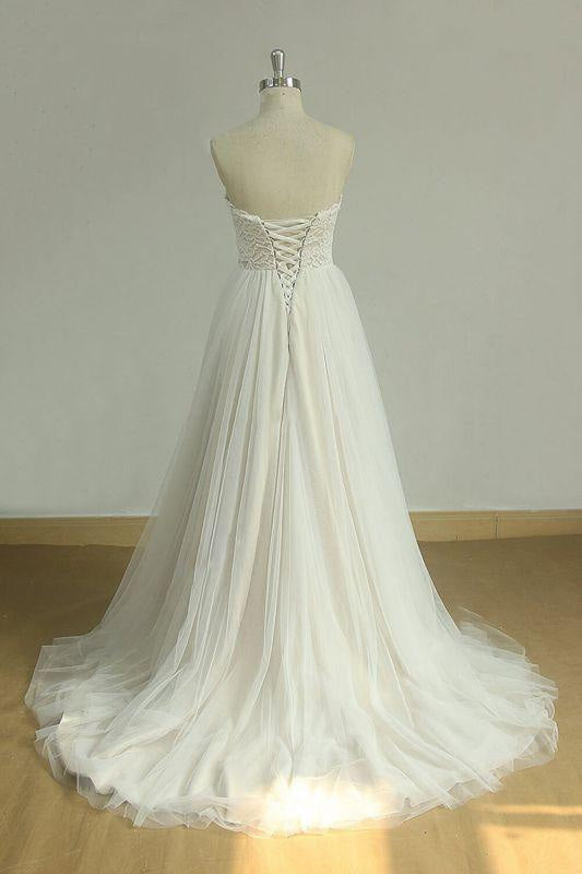 Bridelily Detachable Lace-up Tulle A-line Wedding Dress