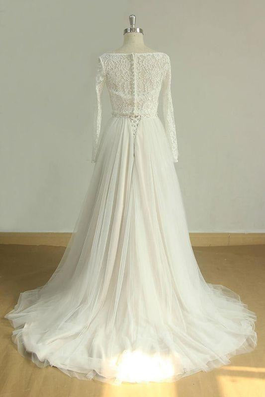 Bridelily Detachable Lace-up Tulle A-line Wedding Dress