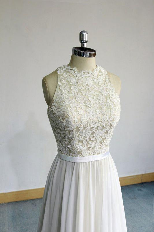 Bridelily Eye-catching Lace Chiffon A-line Wedding Dress