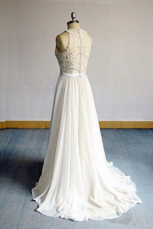 Bridelily Eye-catching Lace Chiffon A-line Wedding Dress