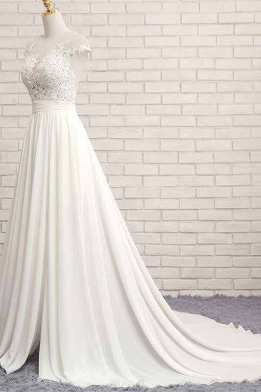 Bridelily Front Slit Appliques Chiffon A-line Wedding Dress