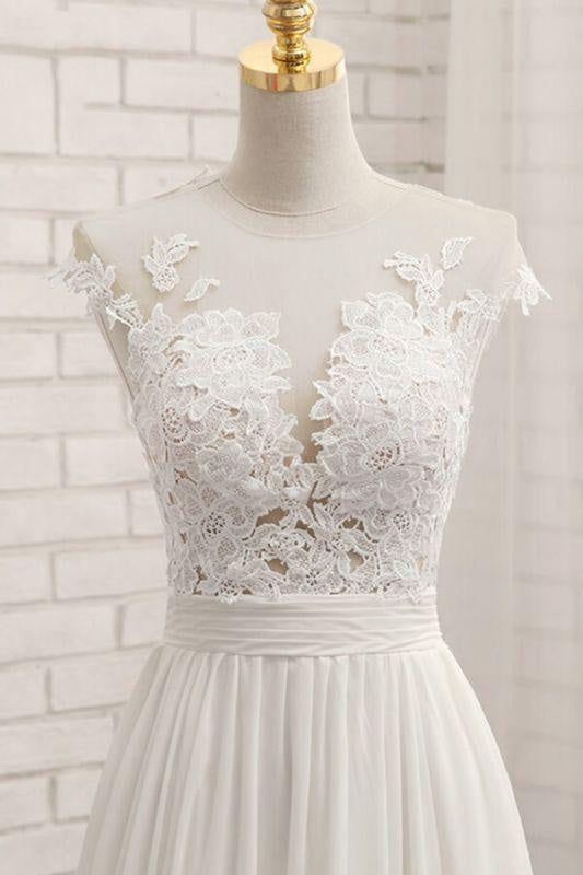 Bridelily Front Slit Appliques Chiffon A-line Wedding Dress