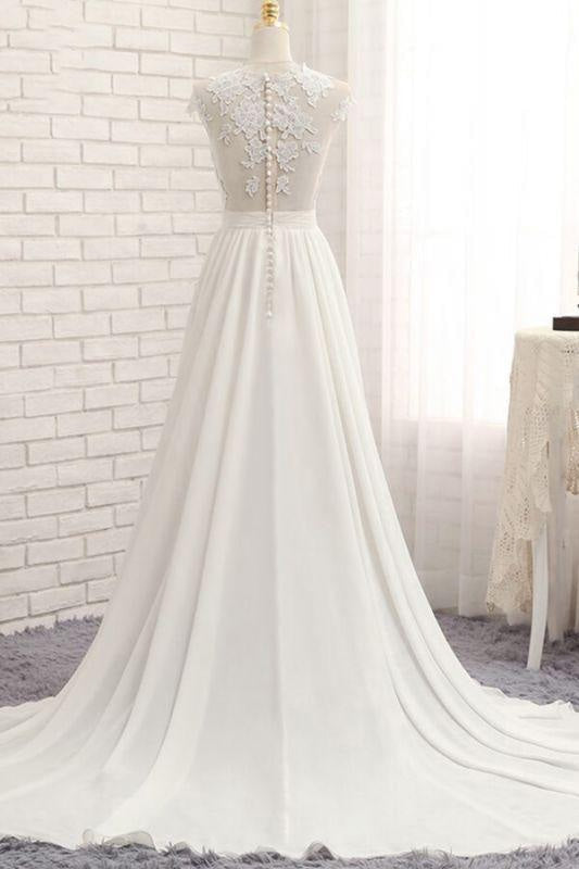 Bridelily Front Slit Appliques Chiffon A-line Wedding Dress