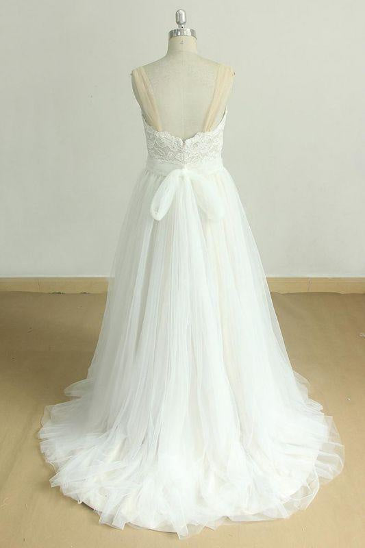 Bridelily Graceful Illusion Lace Tulle A-line Wedding Dress