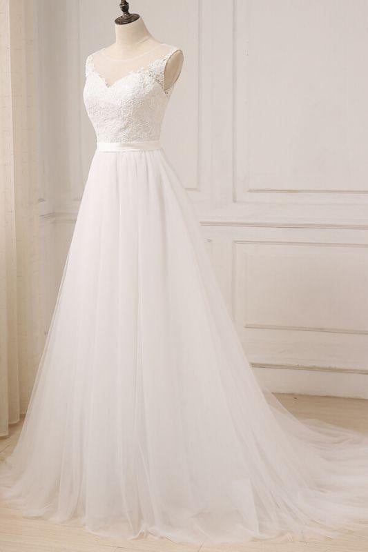 Bridelily Graceful Lace Tulle A-line Wedding Dress