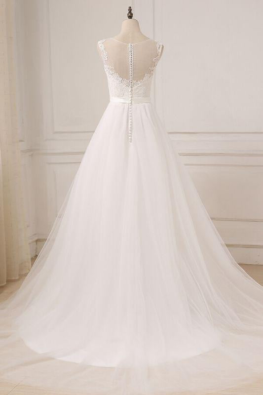 Bridelily Graceful Lace Tulle A-line Wedding Dress
